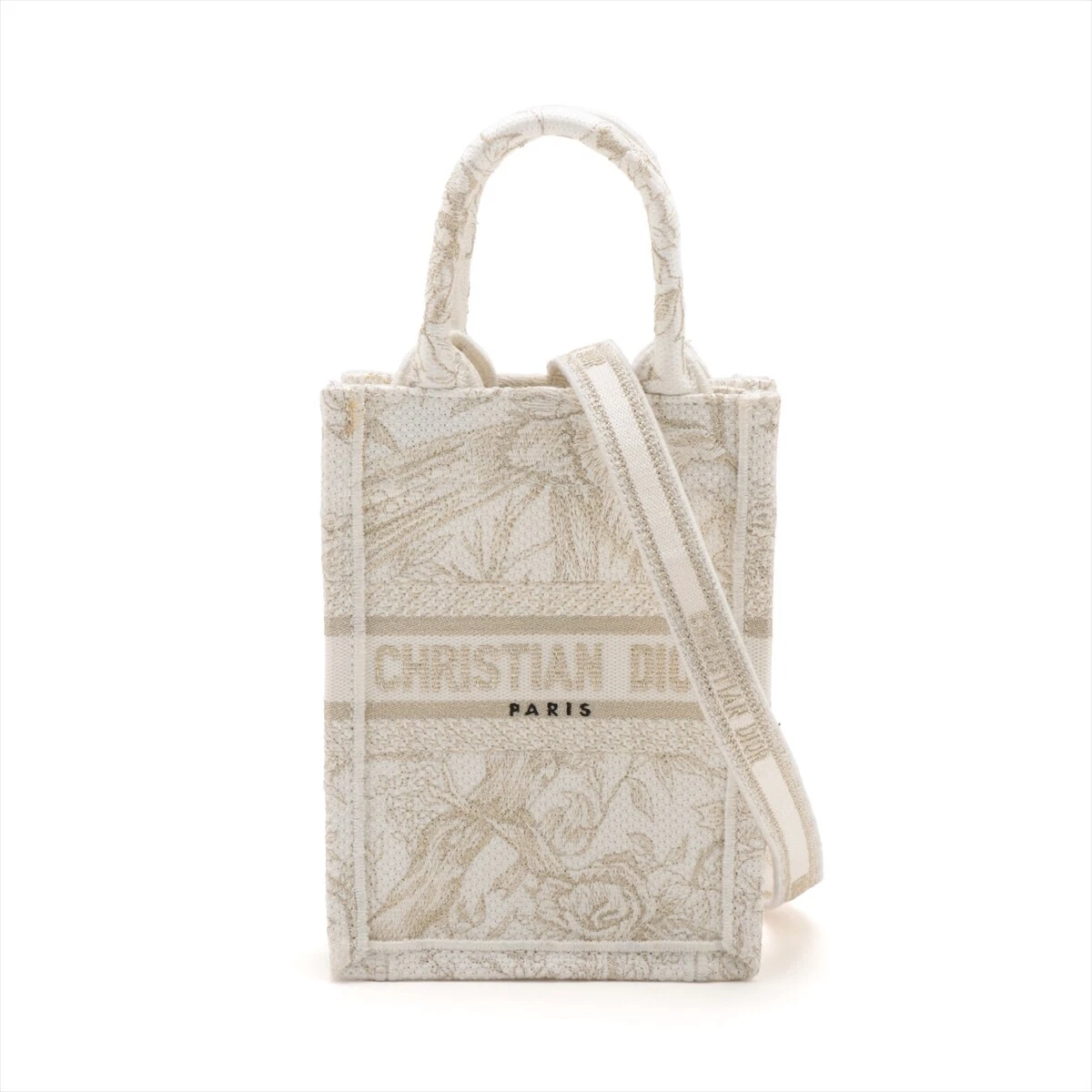 Christian Dior Book Tote Mini Sac Téléphone Toile 2 Voies Sac à Main Blanc