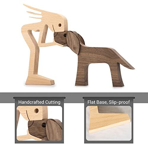 Wooden Sculptures Handmade Accents Craft Figurine for Home Decor Dog
