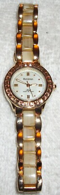 Vintage ARMITRON NOW Amber Rhinestone Watch, BLINGY , New Battery, Running