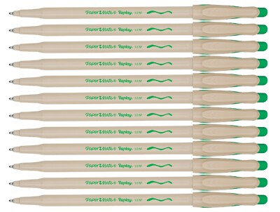 Paper Mate Replay Green Erasable Ballpoint Pens With Eraser 12 Pens New