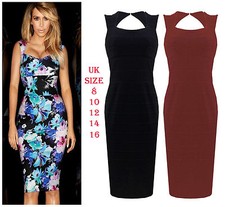 New Women Bodycon Dress Black Sweetheart Neck Midi Ladies Open Back Split Tunic