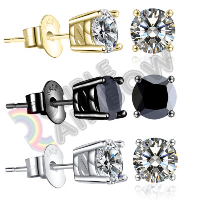 925 Sterling Silver Stud Earrings Men Women 3,4,5,6,7,8,10mm CZ Round#213
