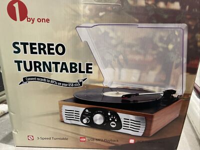 1 by one Stereo 3-speed Turntable,Usb-Mp3 Playback,Rca output Jack, New in box