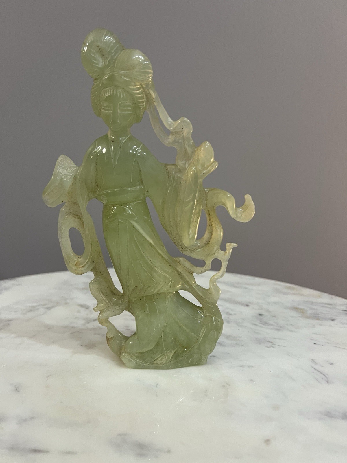 7 1/2” Chinese Green Carved Jade Jadeite Shen Yun Dancers Figurine Statue