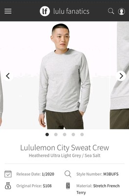 Lululemon City Sweat CrewHeathered Ultra Light Grey / Sea Salt Size Small $108