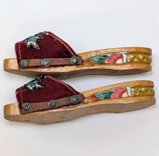 Vintage WWII 1940s Hand Carved Wood Painted Beaded 6.75" Bakya GI Souvenir Shoe
