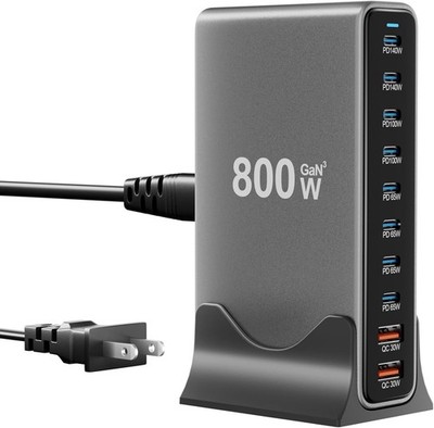 800W Gan USB C Fast Charging Station 10Ports PD Type C Charger For iPhone Laptop