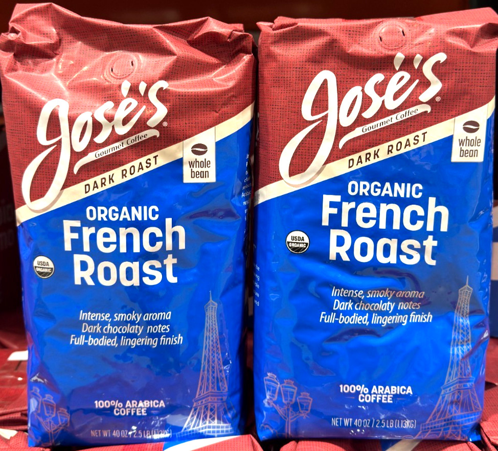 2 Packs Jose&rsquo;s Organic French Dark Roast Whole Bean Coffee 2.5 LB Each = 5 lbs