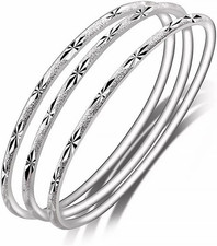 Sterling Silver Bangle Bracelets for Women,Fashion Jewelry Simple Adjustable 925