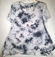 Active Life Tie Dye Shirt Womens Size Medium Black & Gray Rayon Soft Activewear