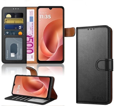 iCatchy Hülle für Motorola G06 / Power mit 4 Kartenfächern Leder schwarz 