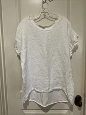 Gigi Moda White Linen Short Sleeve Crew Neck Boho Beach Knit Tunic Top One Size