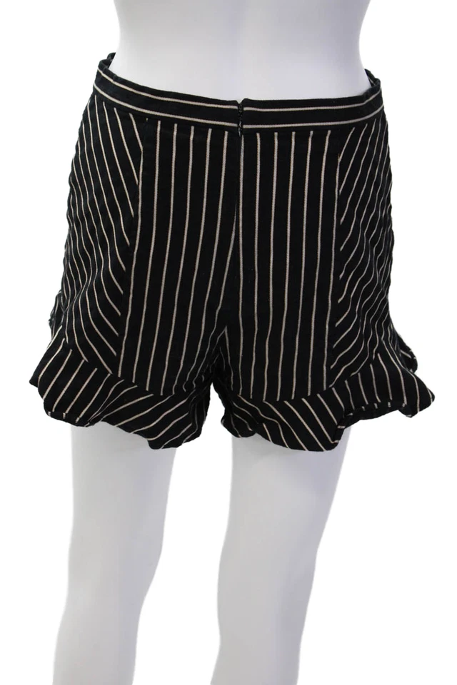 Intermix Women's Hook Closure Ruffle Flat Front Shorts Black Striped Size 4 - Image 3 of 4