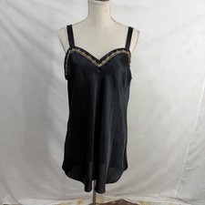 Black satin with taupe trim chemise gown vintage 90s sz large