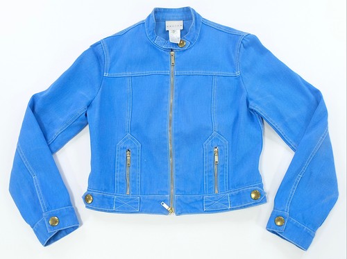 Celine, Rara giacca moto vintage CELINE tela full zip anni 2010 Hedi Slimane blu taglia 40
