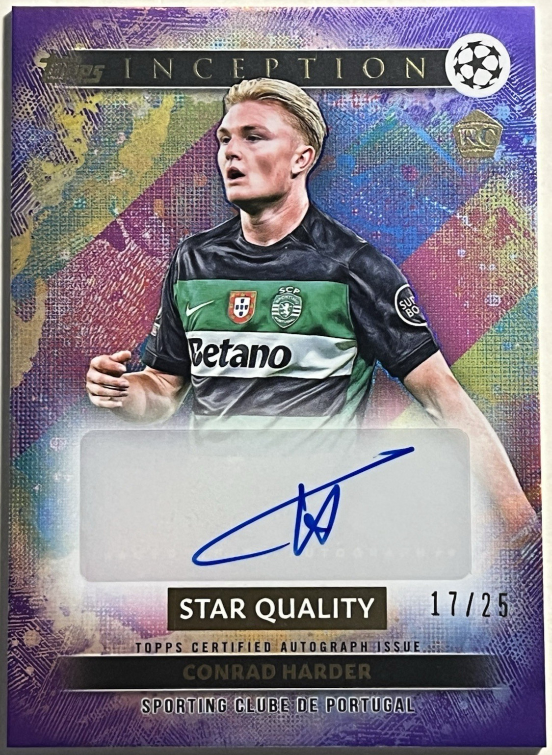 2024-25 Topps Inception UEFA - Conrad Harder PURPLE Rookie AUTO #/25 Sporting RC