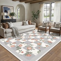 Teppich Wohnzimmer 160X230Cm Blumenmuster Grau Weiß Waschbar Rutschfest Kurzflor