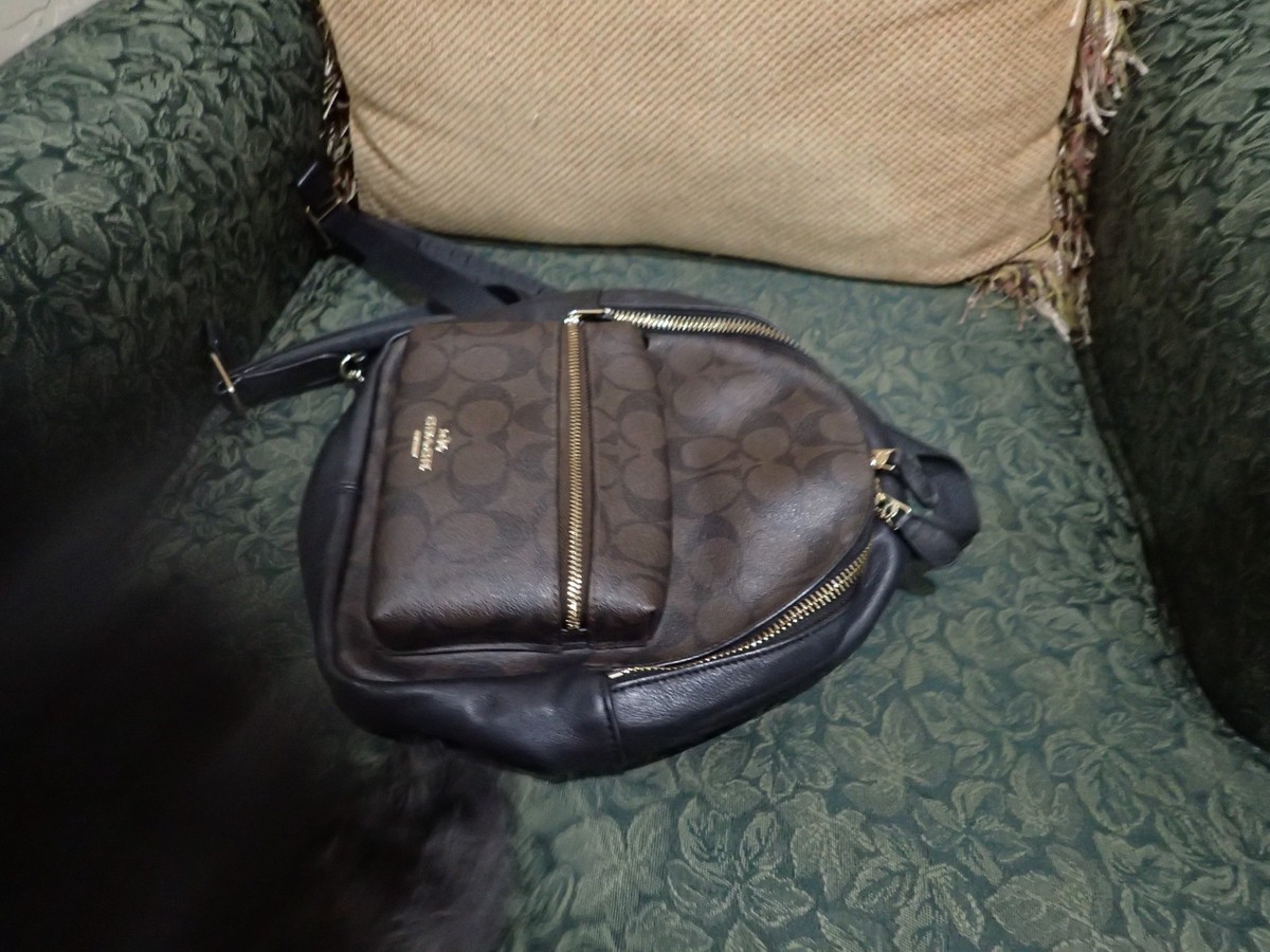 Coach Black/Brown Mini Charlie Backpack Signature Coated Canvas