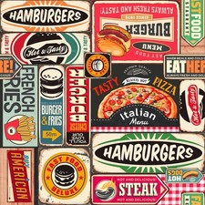 Toile cirée au mètre - Largeur 140 cm - Fastfood - Multicolore