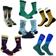 Mens Funny Camping Socks Bundle 6 Pack Socks With Awesome Graphics for Men
