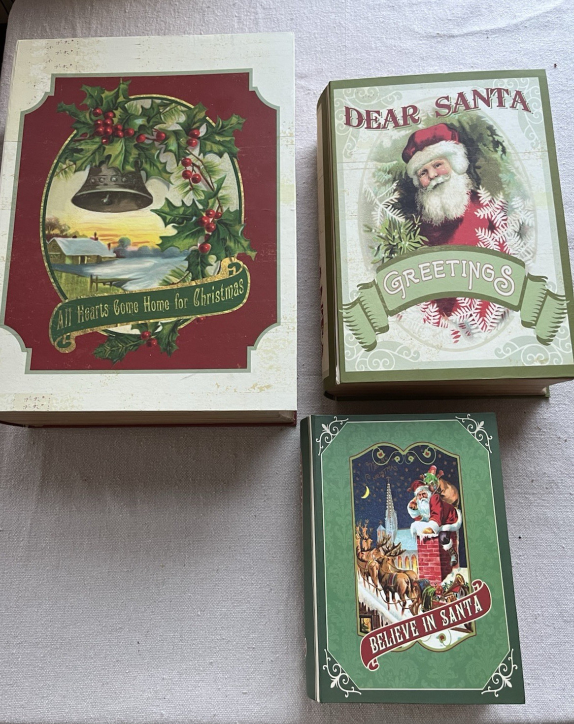 Set/3 VTG Look Decorative Nesting Christmas Book Shaped Boxes Storage, Display