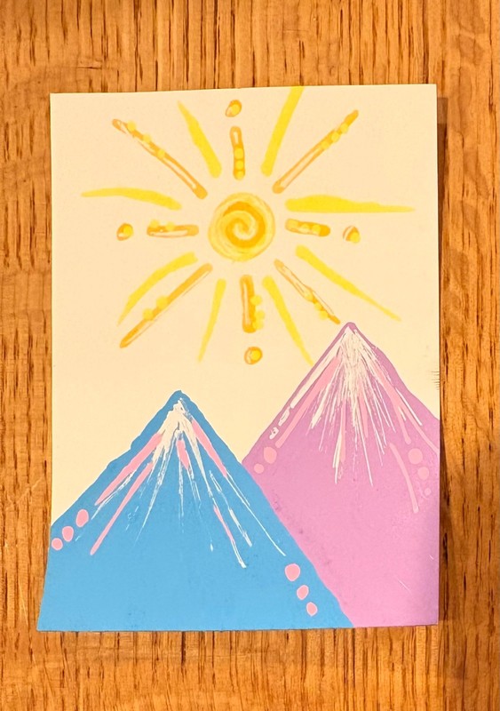 ACEO Original | The Blue and Purple Mountains | Art Card Marker Painting 2.5x3.5