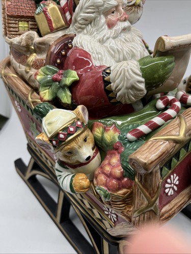 Fitz & Floyd Christmas Lodge Santa Sleigh Animals Porcelain Cookie Jar 16” - Picture 8 of 22
