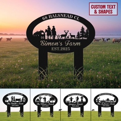 Personalized Metal Farm Sign with Stake, Custom Farm Gate & Address Decor