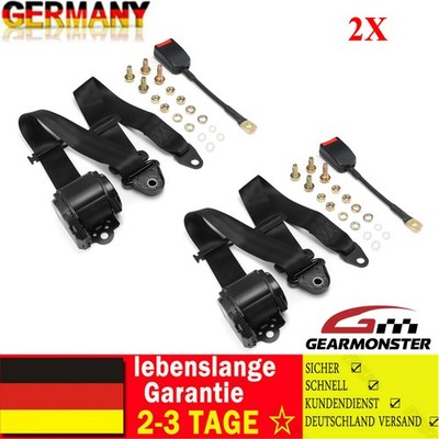 2x 3 Punkt Automatikgurt Sicherheitsgurt Schwarz m Gurtpeitsche mit E Prüfung