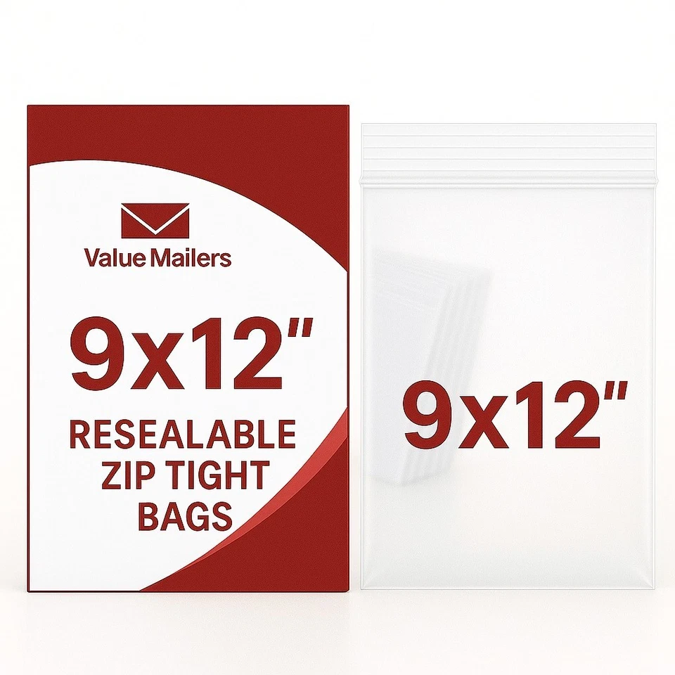 1000 9x12 Clear Plastic Zipper Poly Locking Reclosable Bags 2 MiL