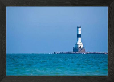 Lighthouse on the pier Framed Wall Art Poster Canvas Print Picture