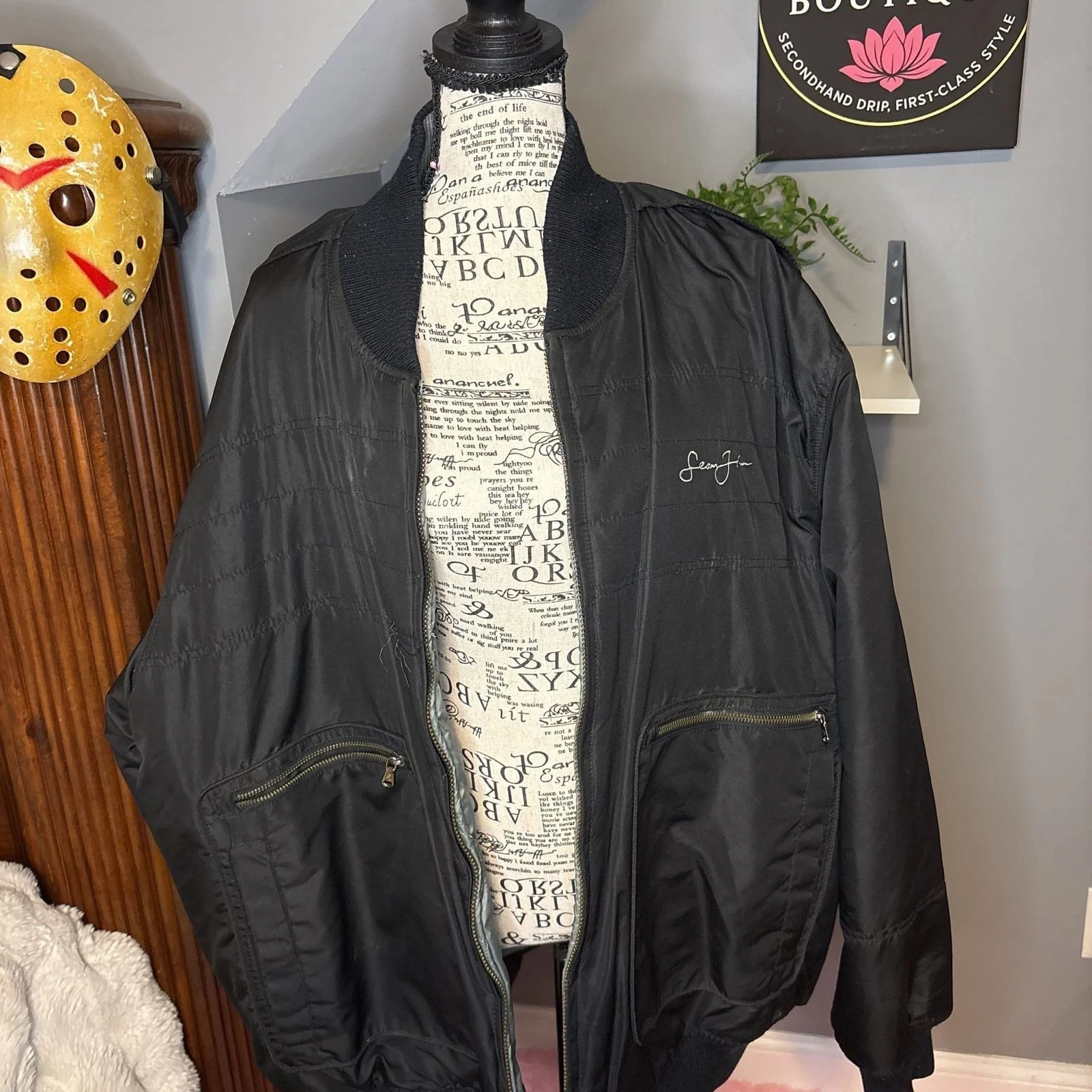 Vintage Sean John Apparel Reversible Logo Black/Gray Zip Insulated Jacket Size L