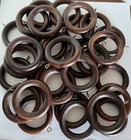 Lot of 30 Brown Wooden Curtain Rod Drapery Round Rings w/Eye Hooks