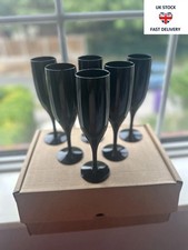 6  x Unbreakable black Champagne Flutes Reusable 175ml Prosecco Glasses Plastic