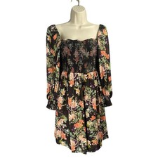 Alice + Olivia Dress Womens Medium 10 Black Cooper Floral Smocked Chiffon Mini
