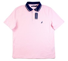 Nautica Polo Shirt Mens MediumClassic Fit Pink Blue Collar Short Sleeve Preppy