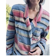 Vintage Stampede Southwest Stripe Fleece Jacket Western Boho 90s USA Made L