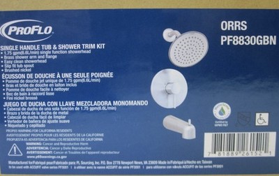 PROFLO PF8830GBN Orrs Single Handle Tub and Shower Trim Kit- Brushed Nickel