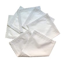 White cotton 11"x11" lady's handkerchiefs with lace edge Set of 6