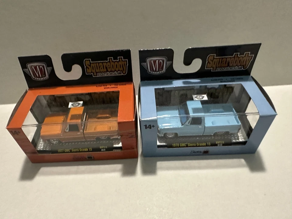 M2 Machines Squarebody Syndicate 1977 & 1978 GMC Sierra Grande 15 Pickup Set - Image 2 of 4