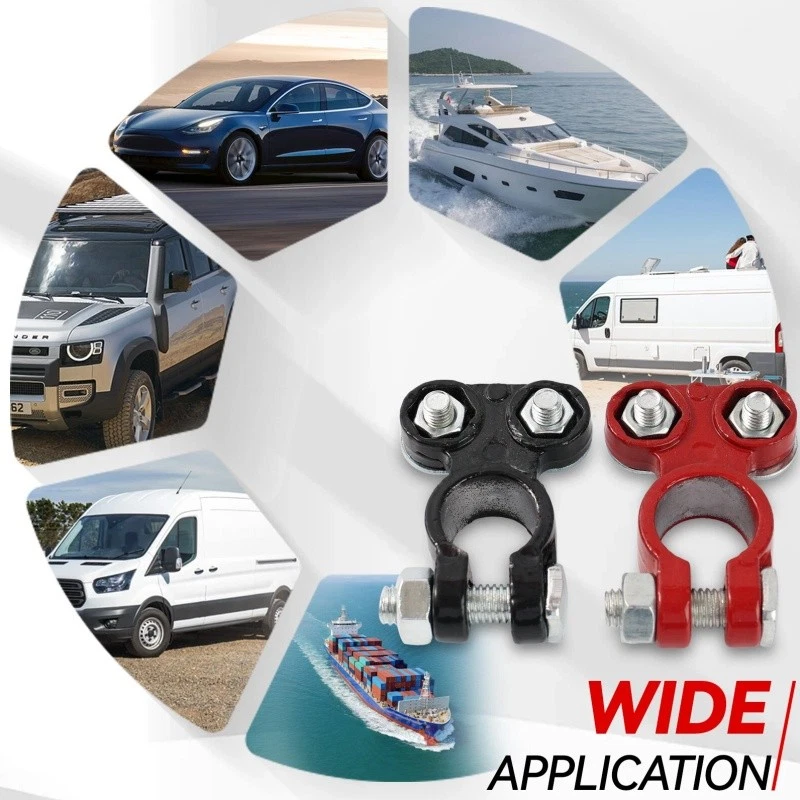 Terminales de cable de batería de coche negativos y positivos de 2 piezas abrazadera de conectores de poste superior Foto 3 de 4