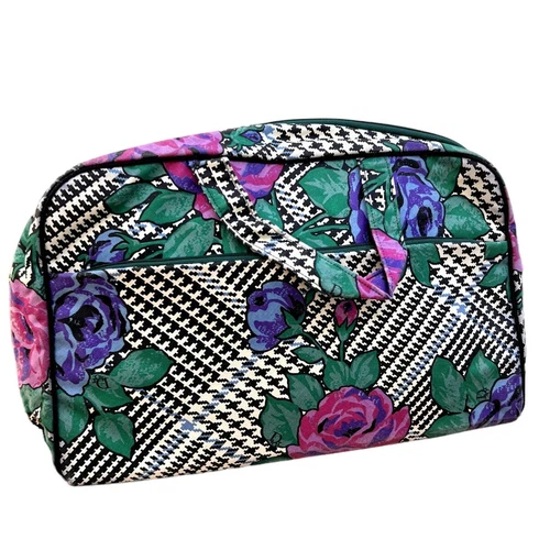 Christian Dior Grand sac à cosmétiques de voyage vintage années 90 Beauté pied de poule floral