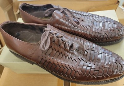 Vtg NOS UNWORN Sz 10.5 D Diplomats Men's Brown COOL Woven Leather Shoes Vibram 