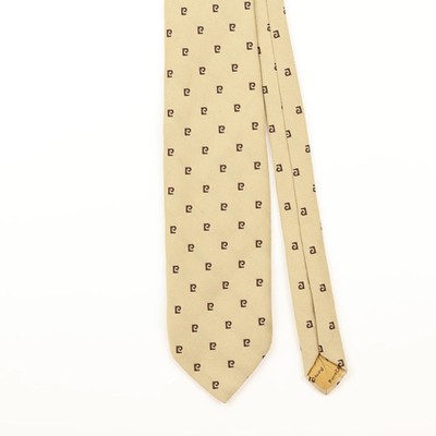 Pierre Cardin Vintage Polyester Krawatte 70er Jahre beige geometrisches Monogramm Muster Herren