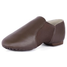 Linodes Leather Jazz Shoe Slip-on for Women Men Dance Shoes Coffee 7M