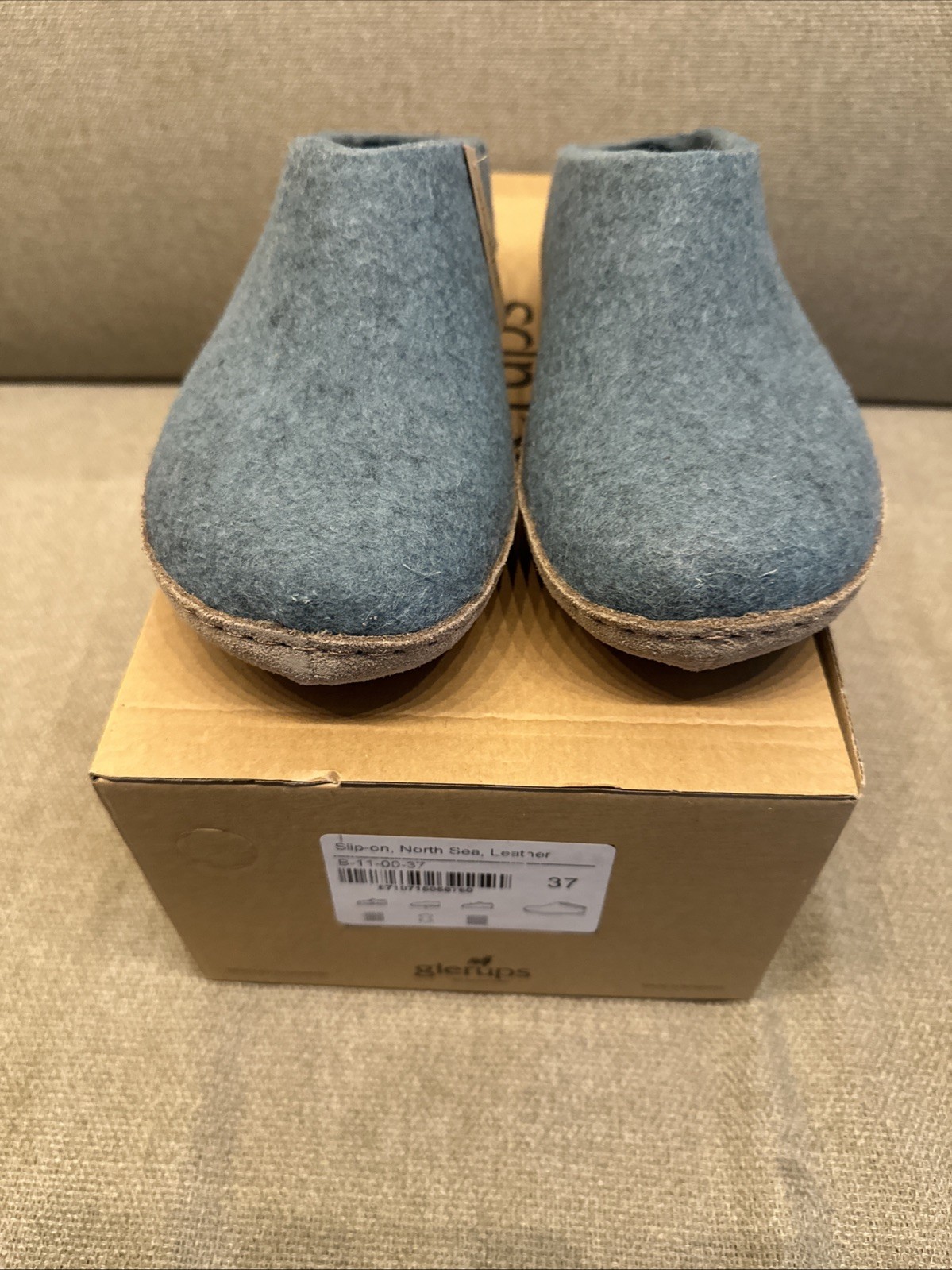 SAOLA NUOVE ciabatte Glerups slip on con suola in pelle nel Mare del Nord taglia 37