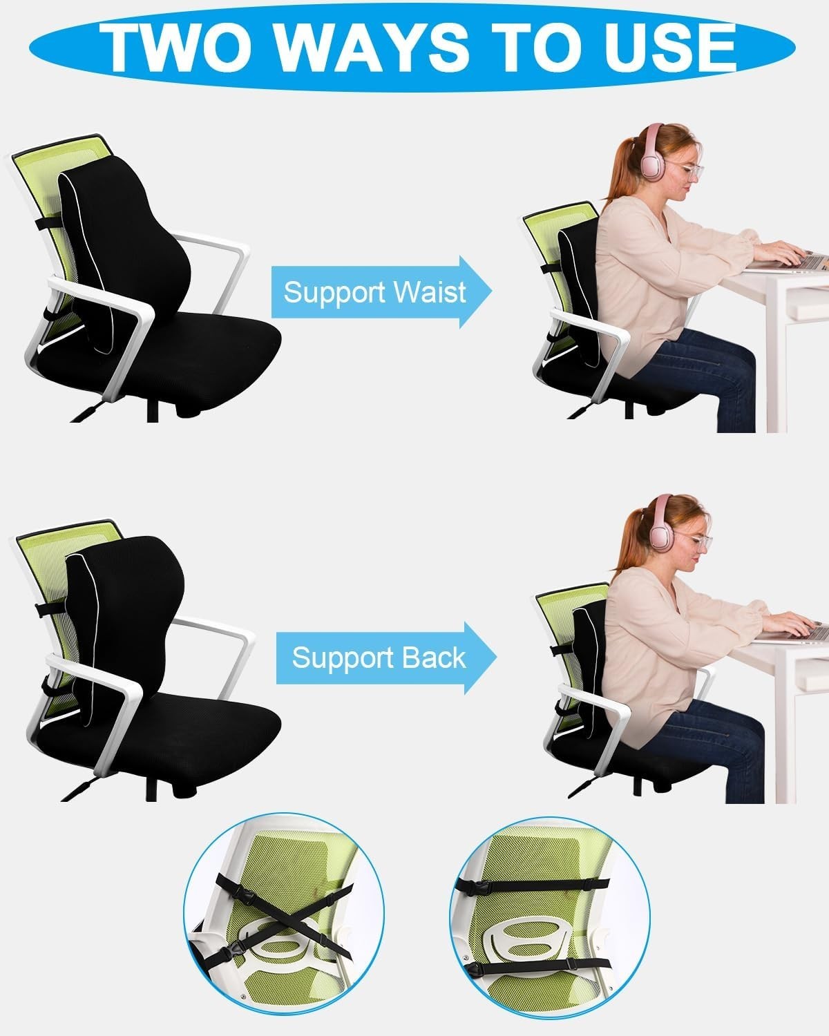 Cuscino Lombare Memory Foam Ergonomico Ortopedico Auto Ufficio Sedia Dolore Schi - Miniatura 5