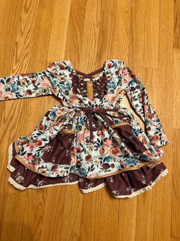 Cheeky Plum Girls 3T Floral Long Sleeve Fit & Flare Knee Dress Pockets