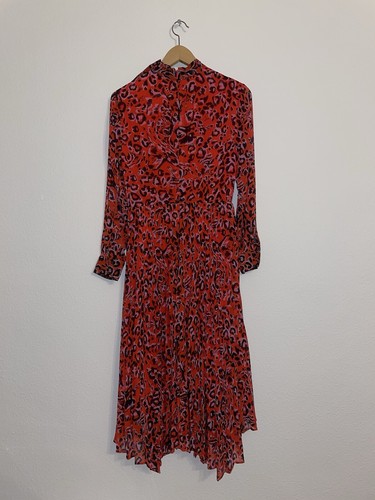 Whistles Red Jungle Cat Animal Leopard Print Pleated Midi Dress UK 8 / EU 36 - Bild 15 von 20