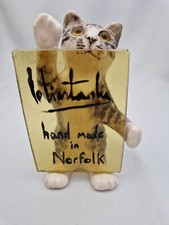 Winstanley Size 3 Pottery Ginger & White Cat Cathedral Glass Eyes Signed